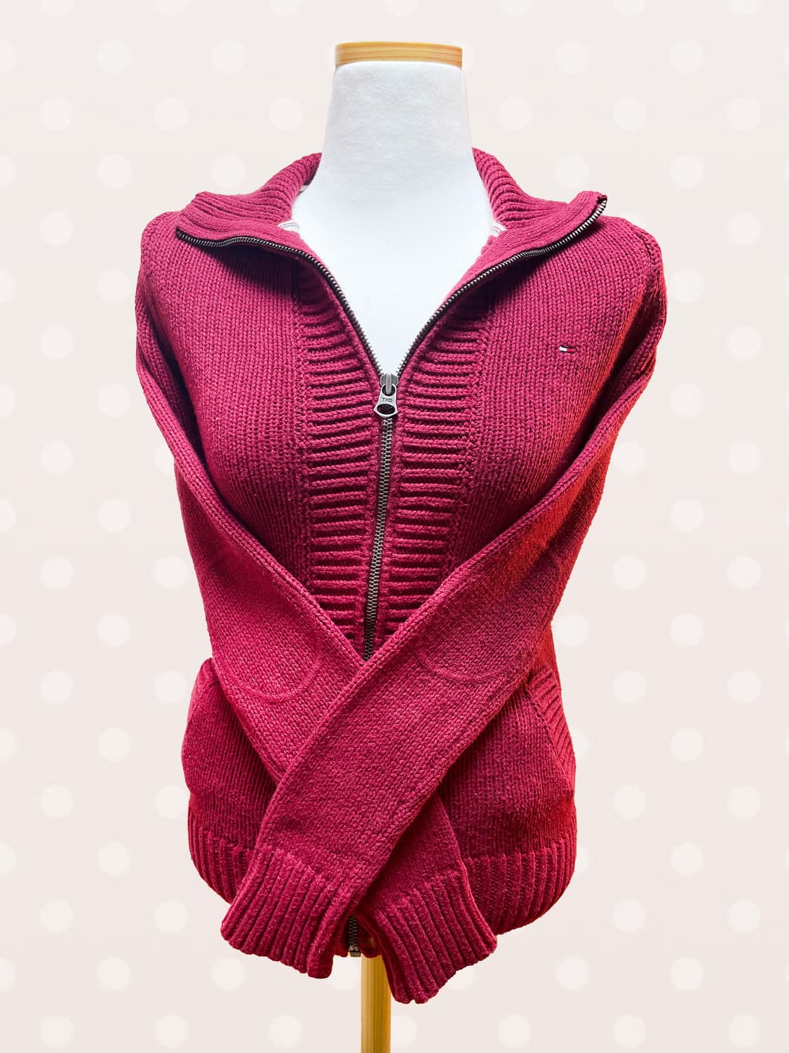 타미 빈티지 버건디 니트 집업 (xs) 상품이미지1