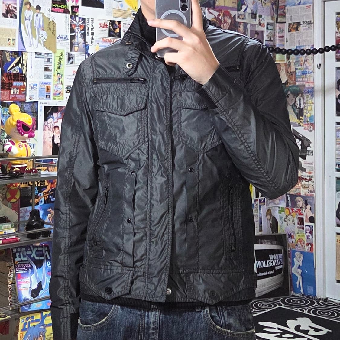 버커루 펑크 그레이 네이비 유광 레이어드 점퍼  상품이미지1