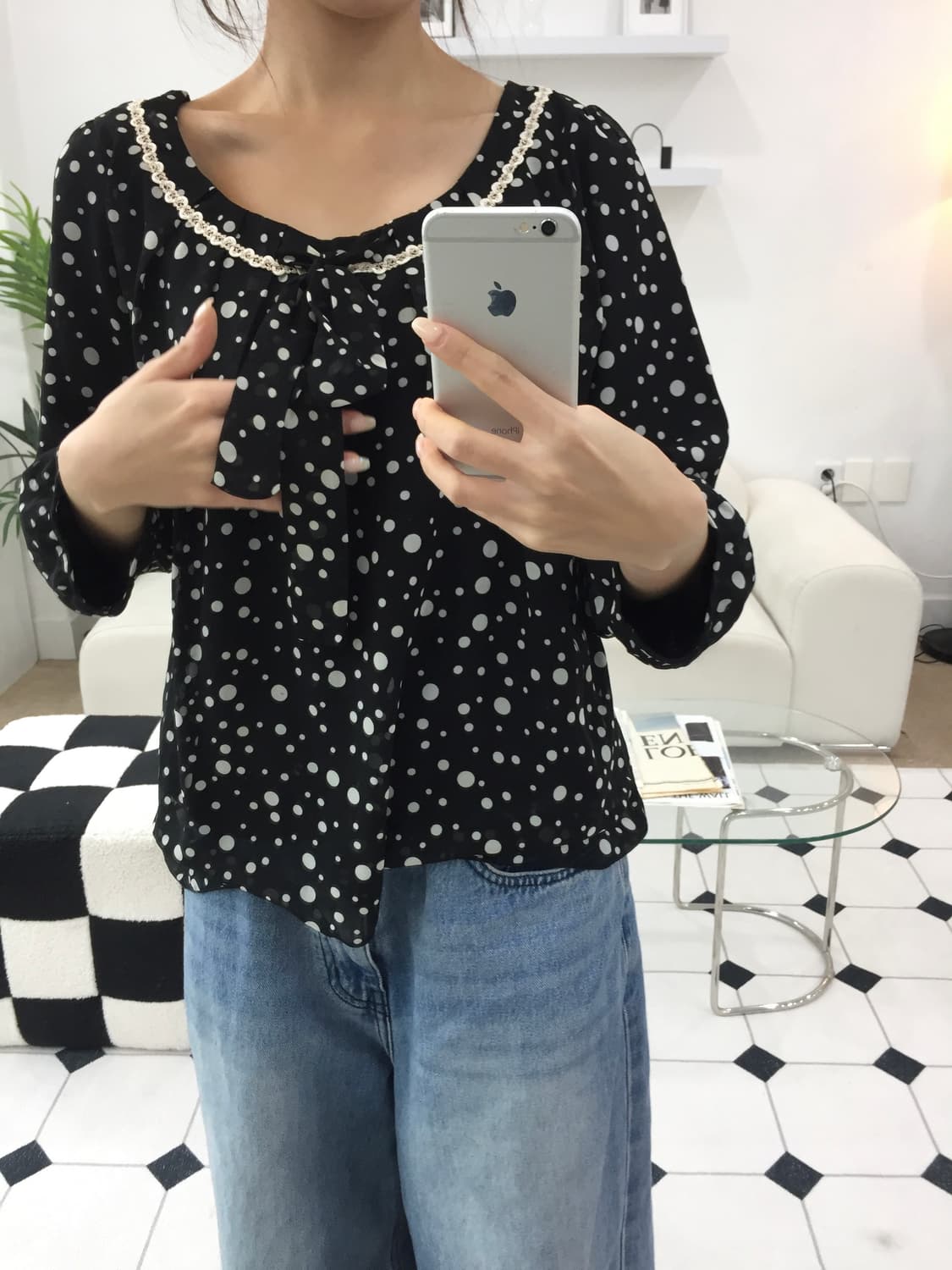 도트 레이스 리본 블라우스 상품이미지8