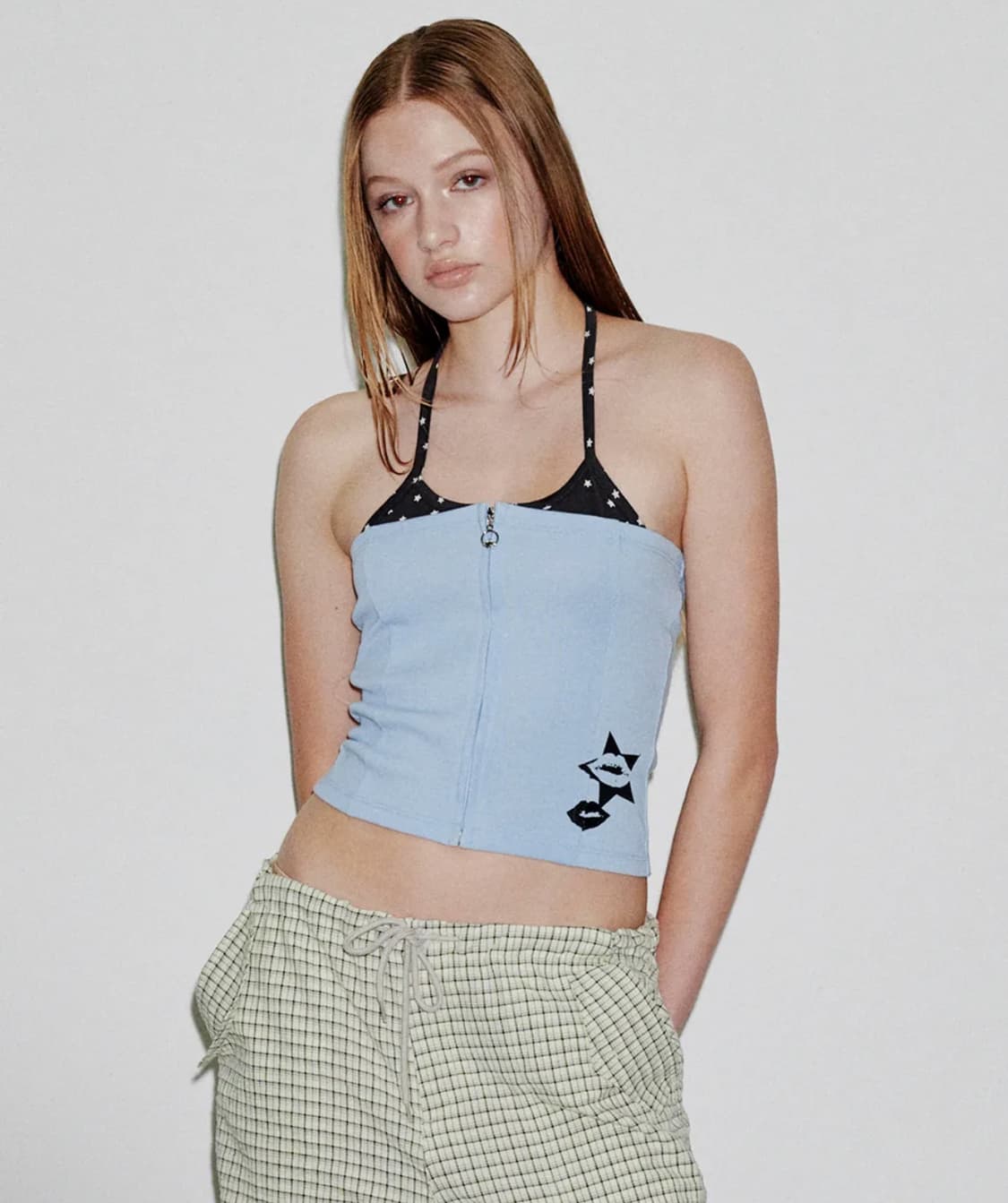 러닝하이 레이어드 슬리브리스 탑 스카이 블루 상품이미지1