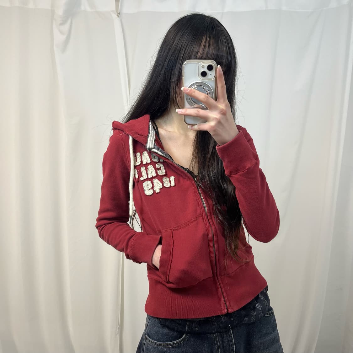 WHO A U Burgundy Zip-up Hoodie 상품이미지2