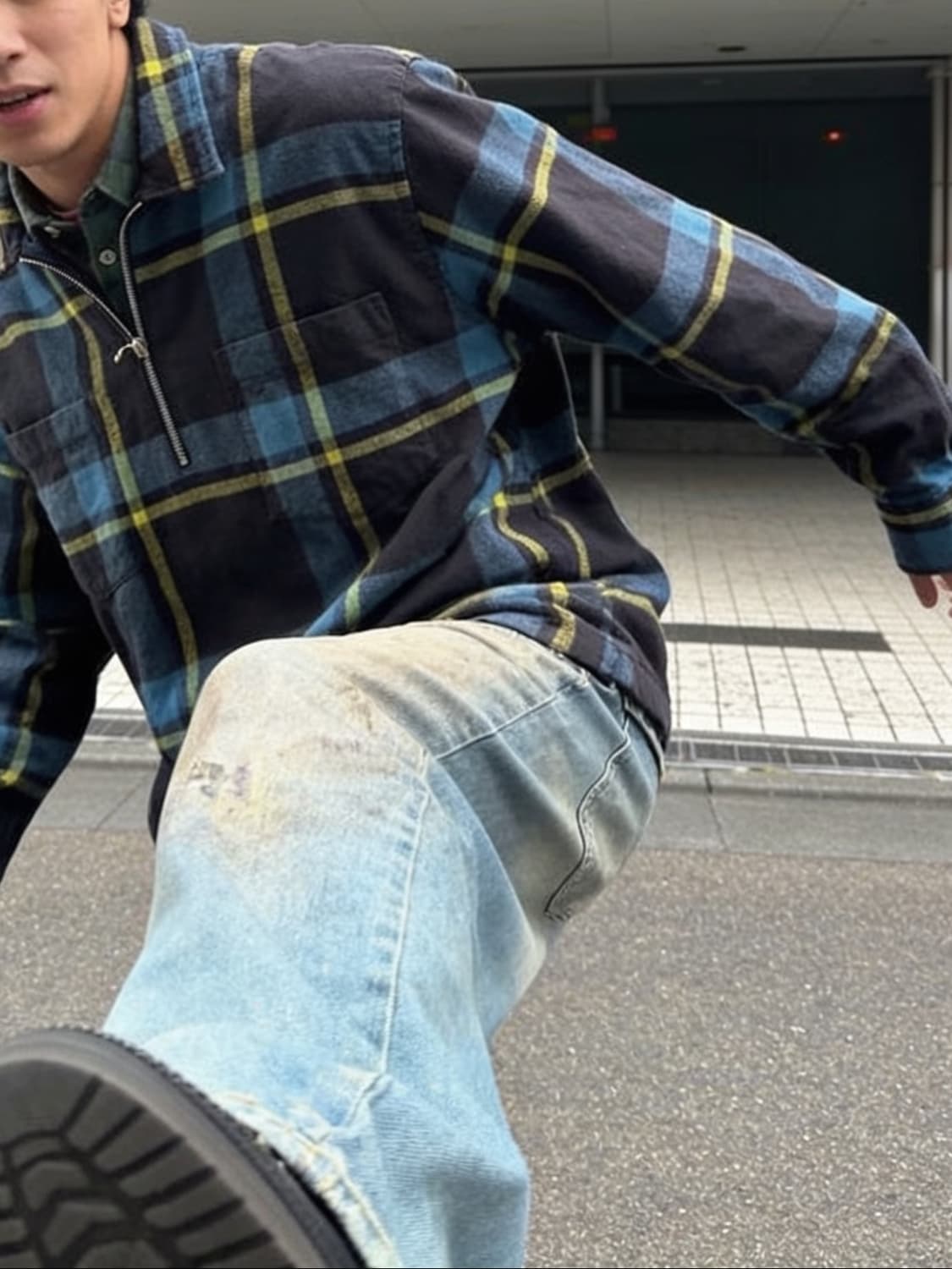 오베이 오가닉 하프집업 체크 셔츠 상품이미지1