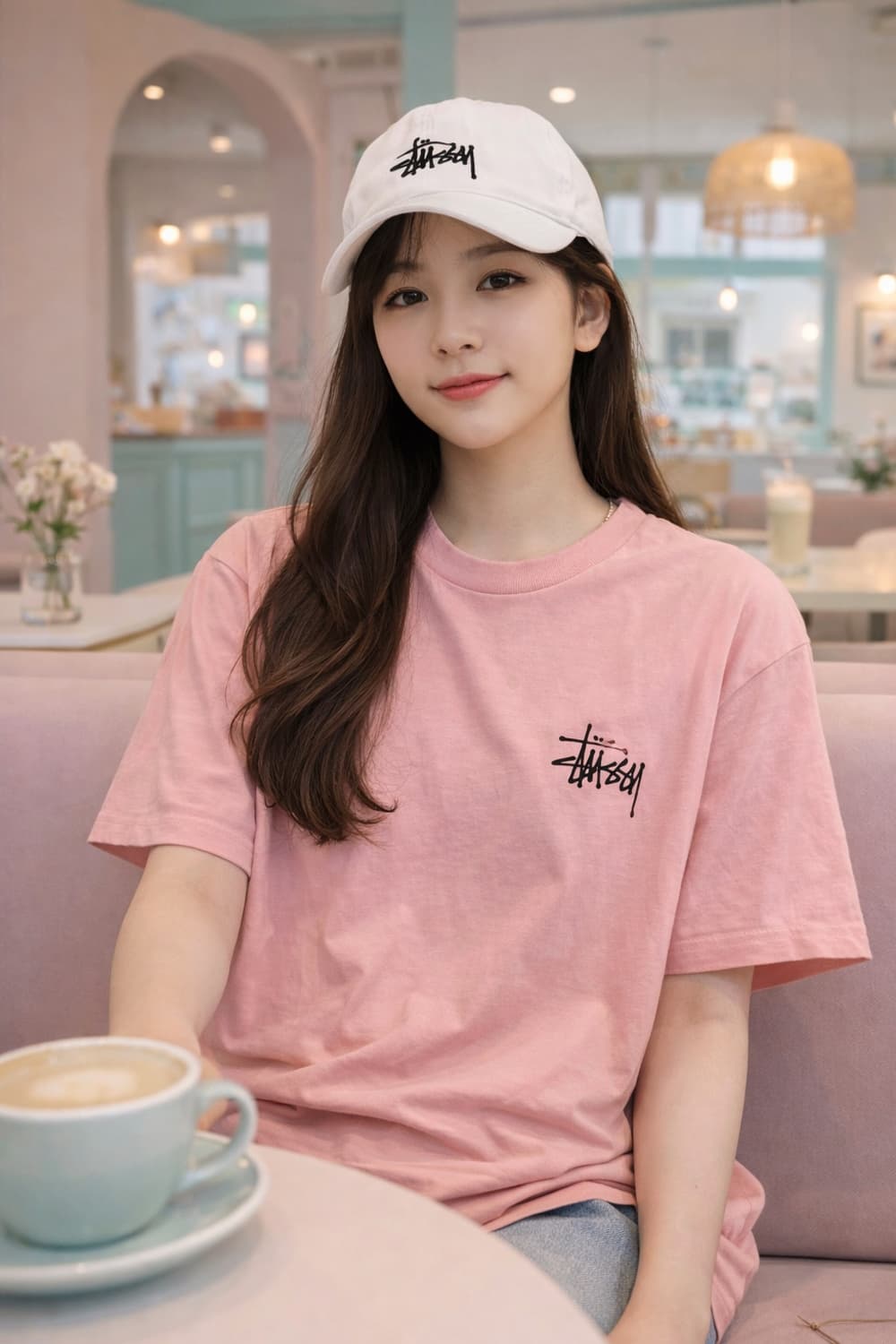 🧥 Stüssy 스투시 베이직 로고 반팔 티셔츠 (핑크) 상품이미지2