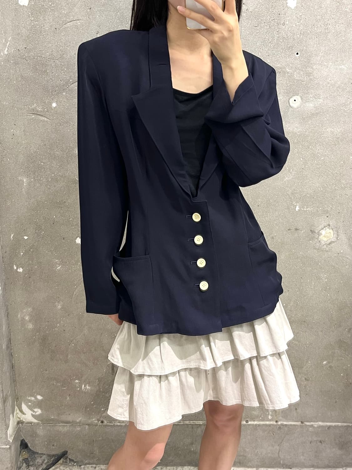 YohjiYamamoto 요지야마모토 네이비 카라 블레이저  상품이미지2