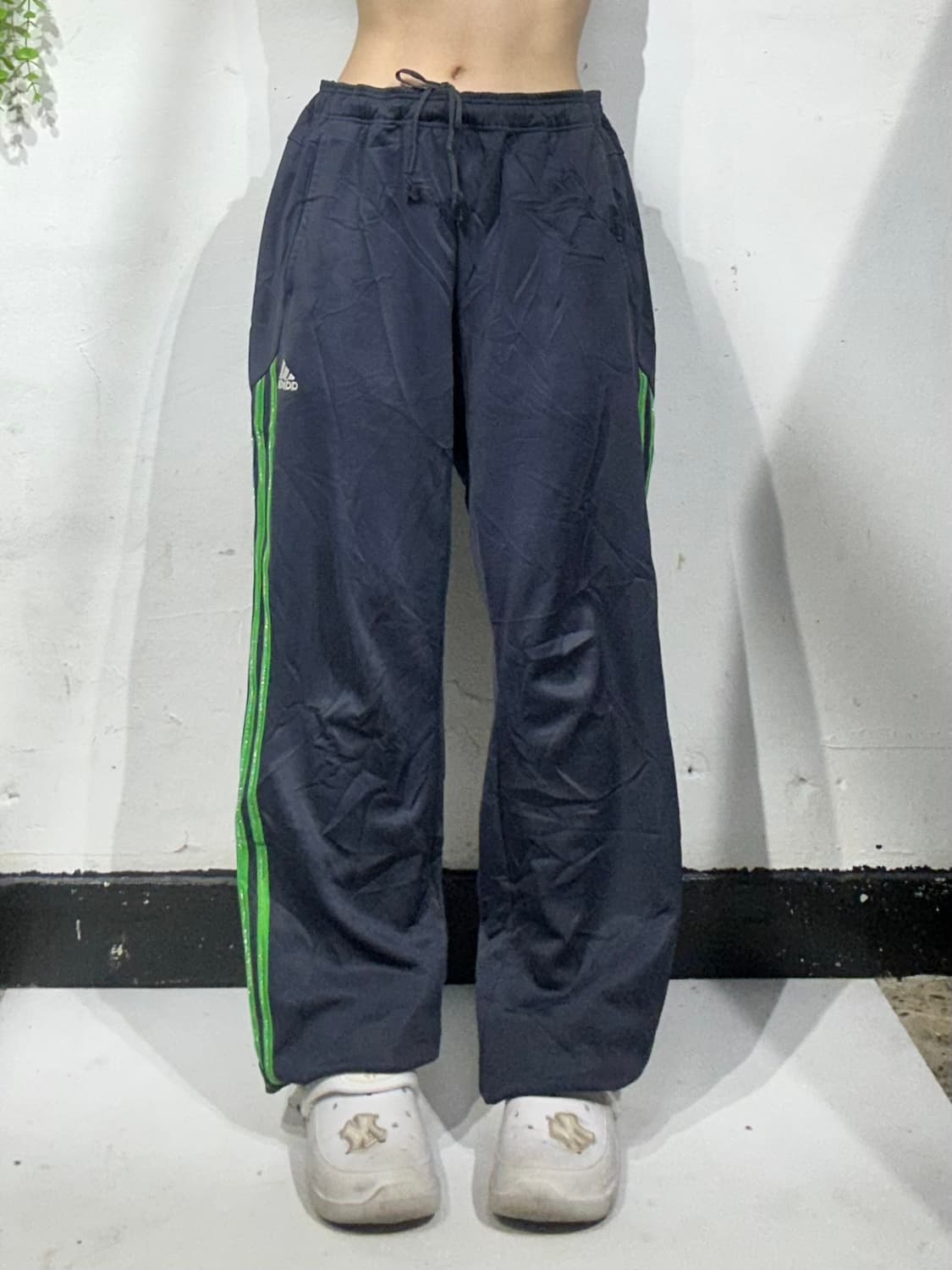 아디다스 네이비 그린 삼선 와이드 팬츠 M 상품이미지2