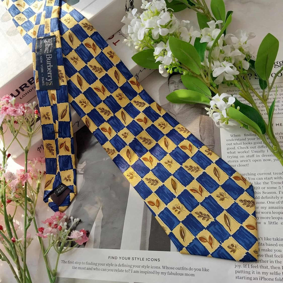 버버리 실크 블루 체크 리프 패턴 넥타이 10cm A+등급 K1772
 상품이미지4