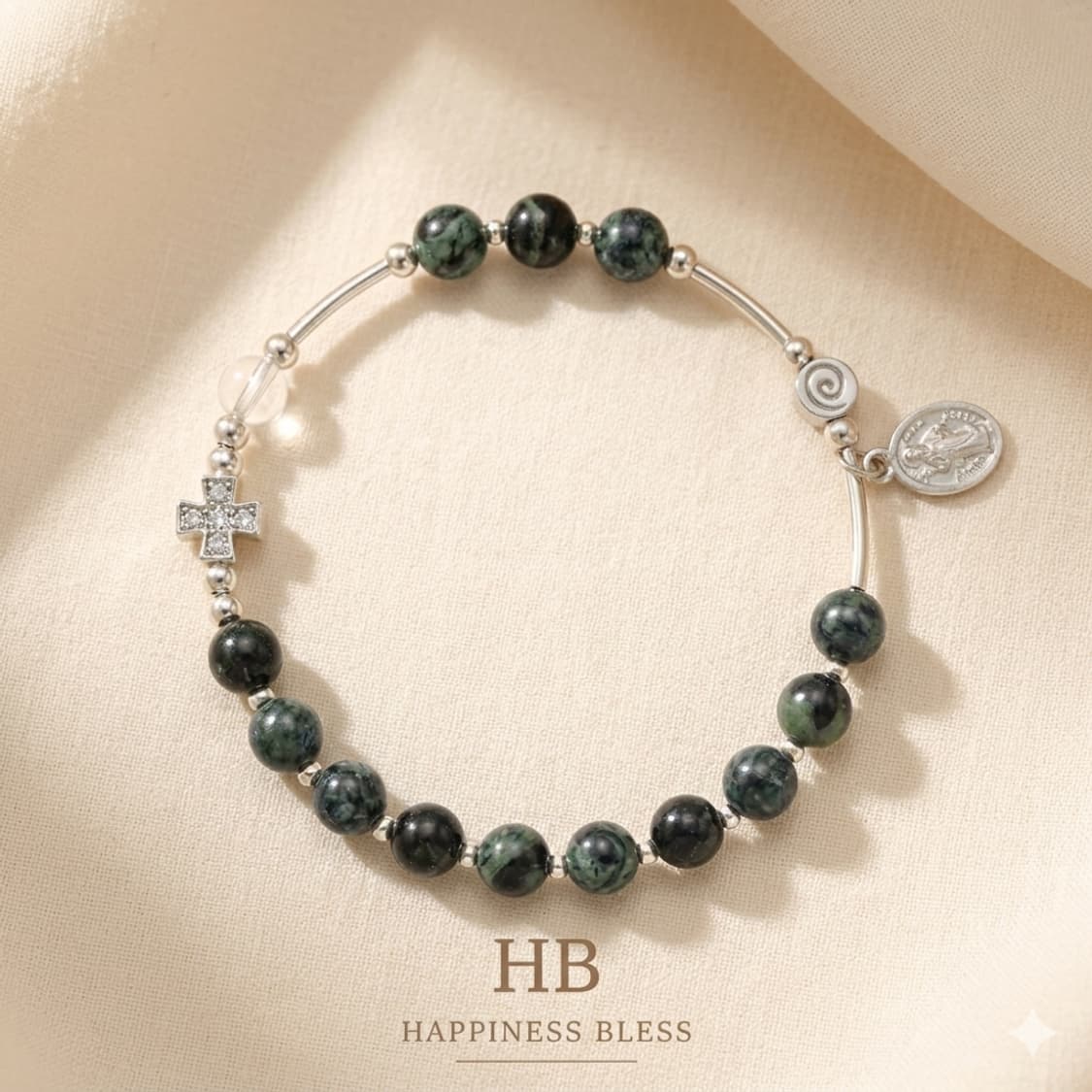 백수정 그린말라카이트 묵주팔찌 / 손목맞춤 제작 상품이미지1