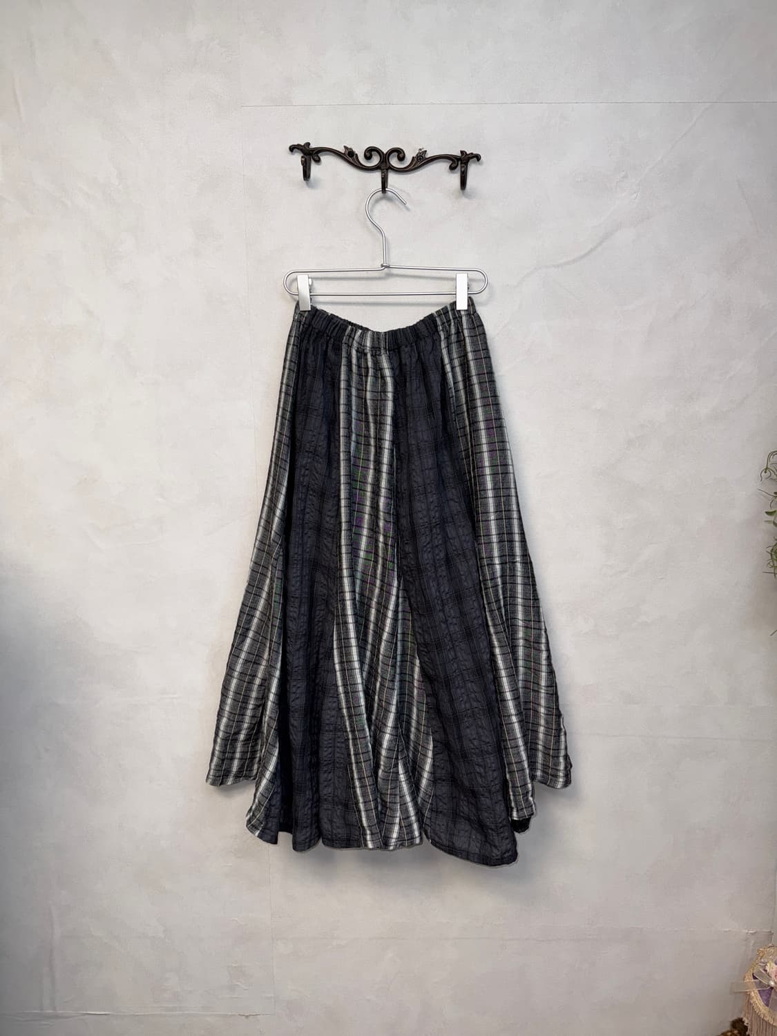 Charcoal gray linen check banding skirt 상품이미지1