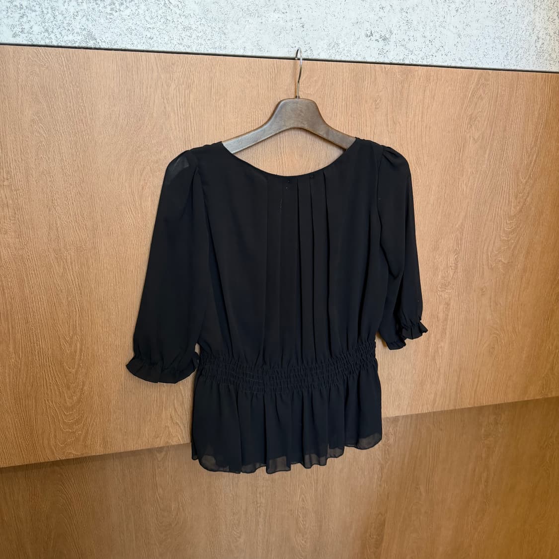 빈티지 블라우스 7부 슬리브 플라워 코사지 장식 밴딩 디테일 블랙 k31 상품이미지2