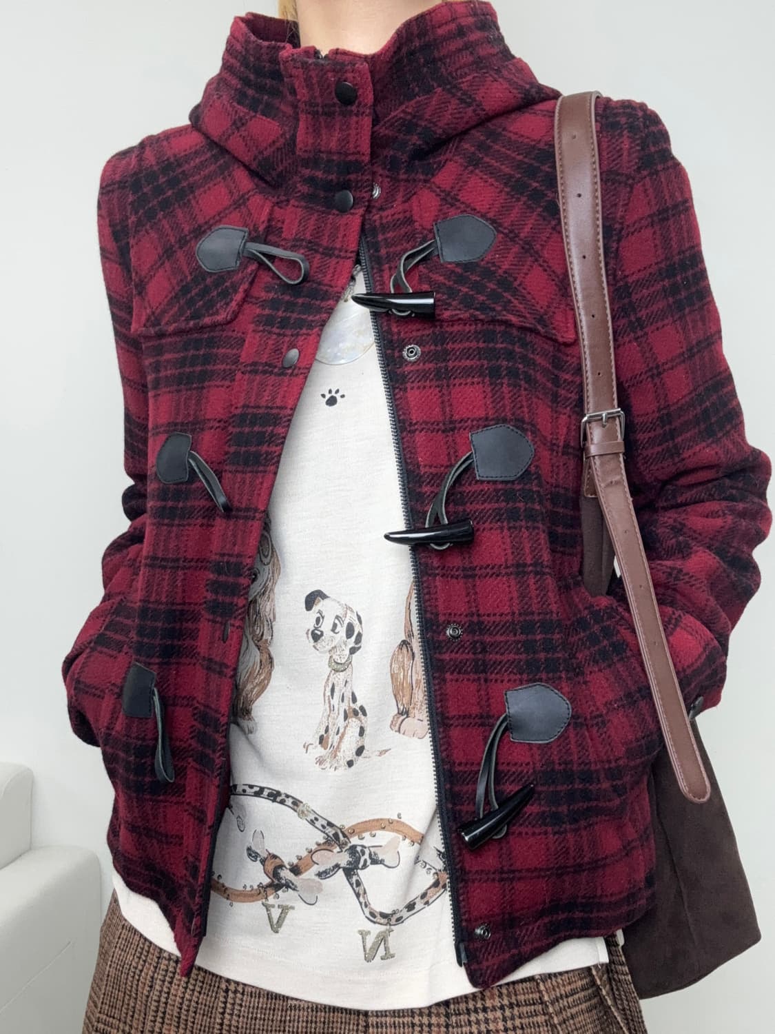 빈티지 레드 후드 더플 하프 울 코트 상품이미지9