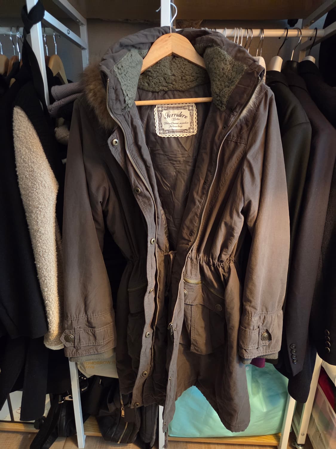 66 77 가능) 털 탈부착 가능 빈티지 모리걸 카키 다크초코 야상 상품이미지3