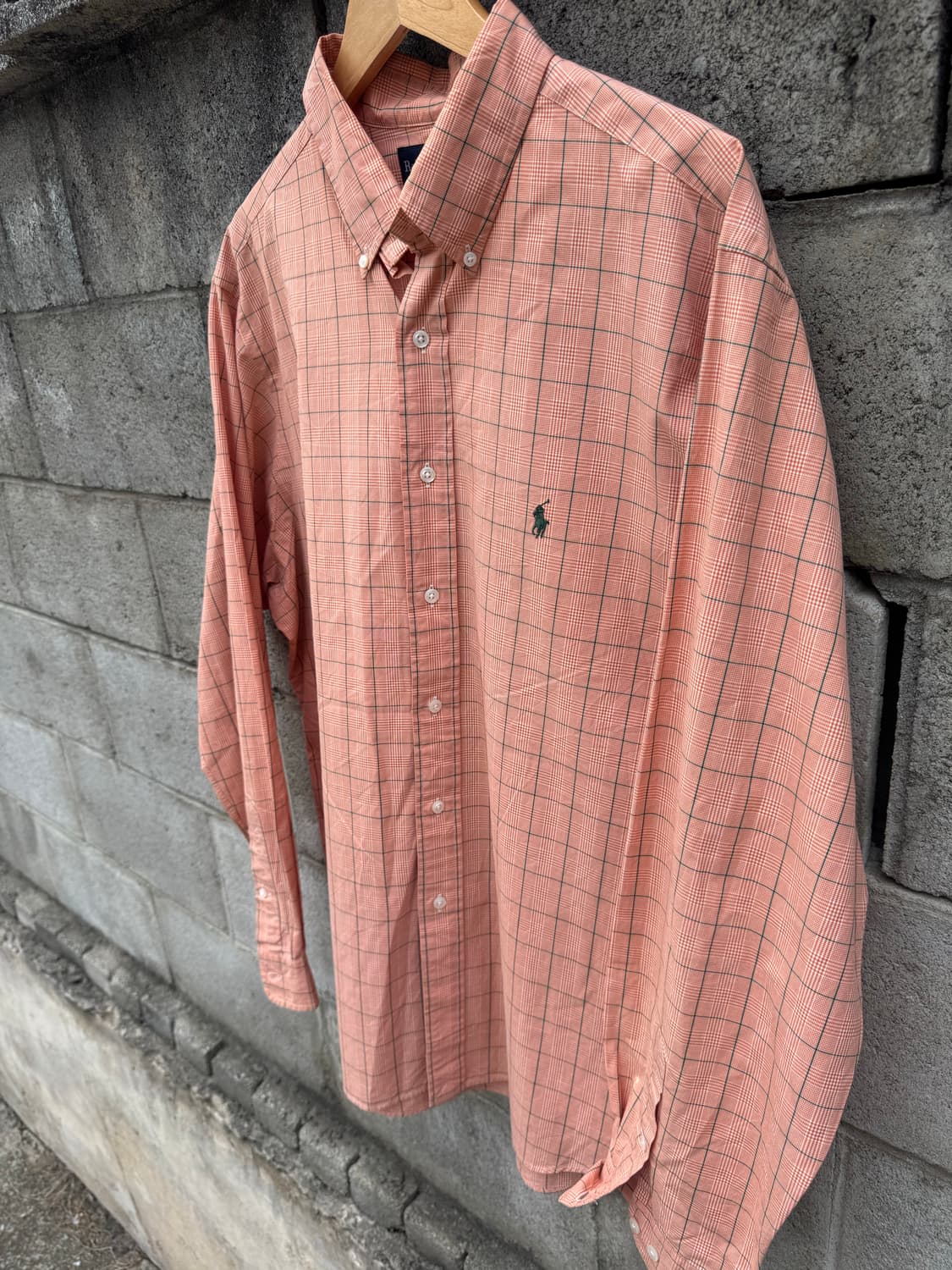90s 폴로 랄프로렌 빈티지 오렌지 체크 클래식 핏 셔츠 xl 상품이미지3