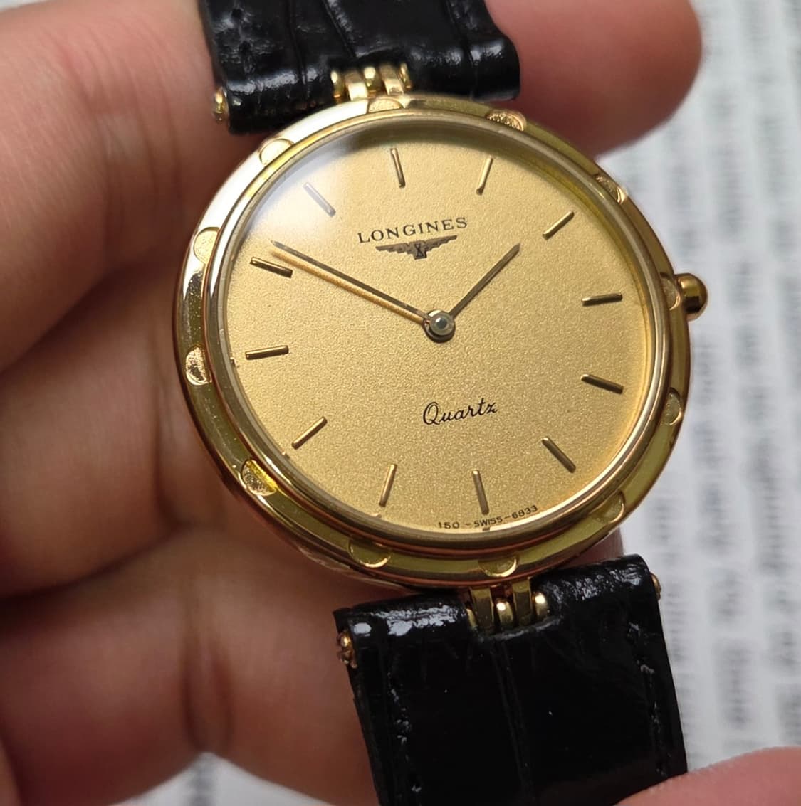 레어] 빈티지 론진 방돔형 금바리판 플라워베젤 올금장 슬림쿼츠 상품이미지3