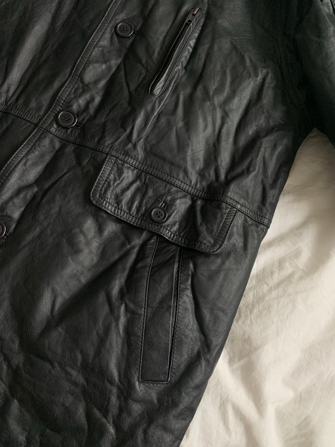 블랙 레더 코트 상품이미지3