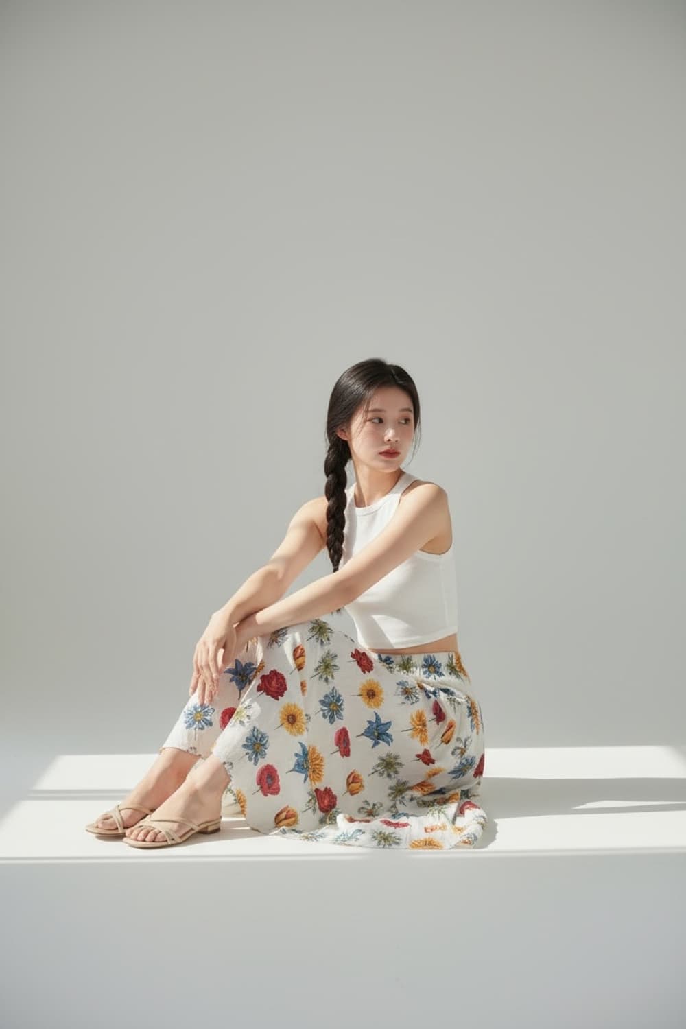 오일릴리 플라워 패턴 롱 플리츠 스커트 S 상품이미지3