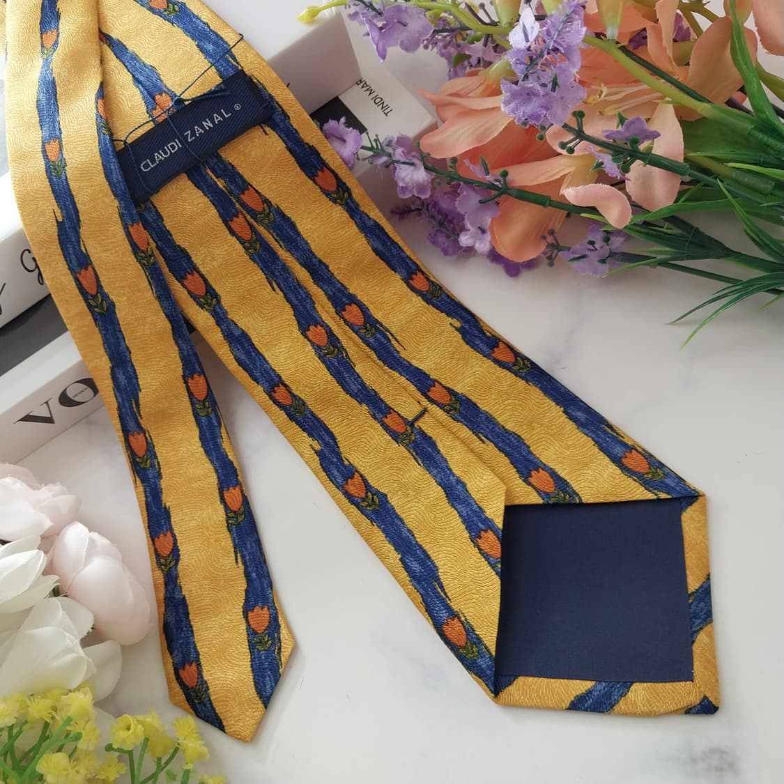 클루디 다날 실크 플라워 스트라이프 넥타이 8.7cm 새제품 K1304
 상품이미지5