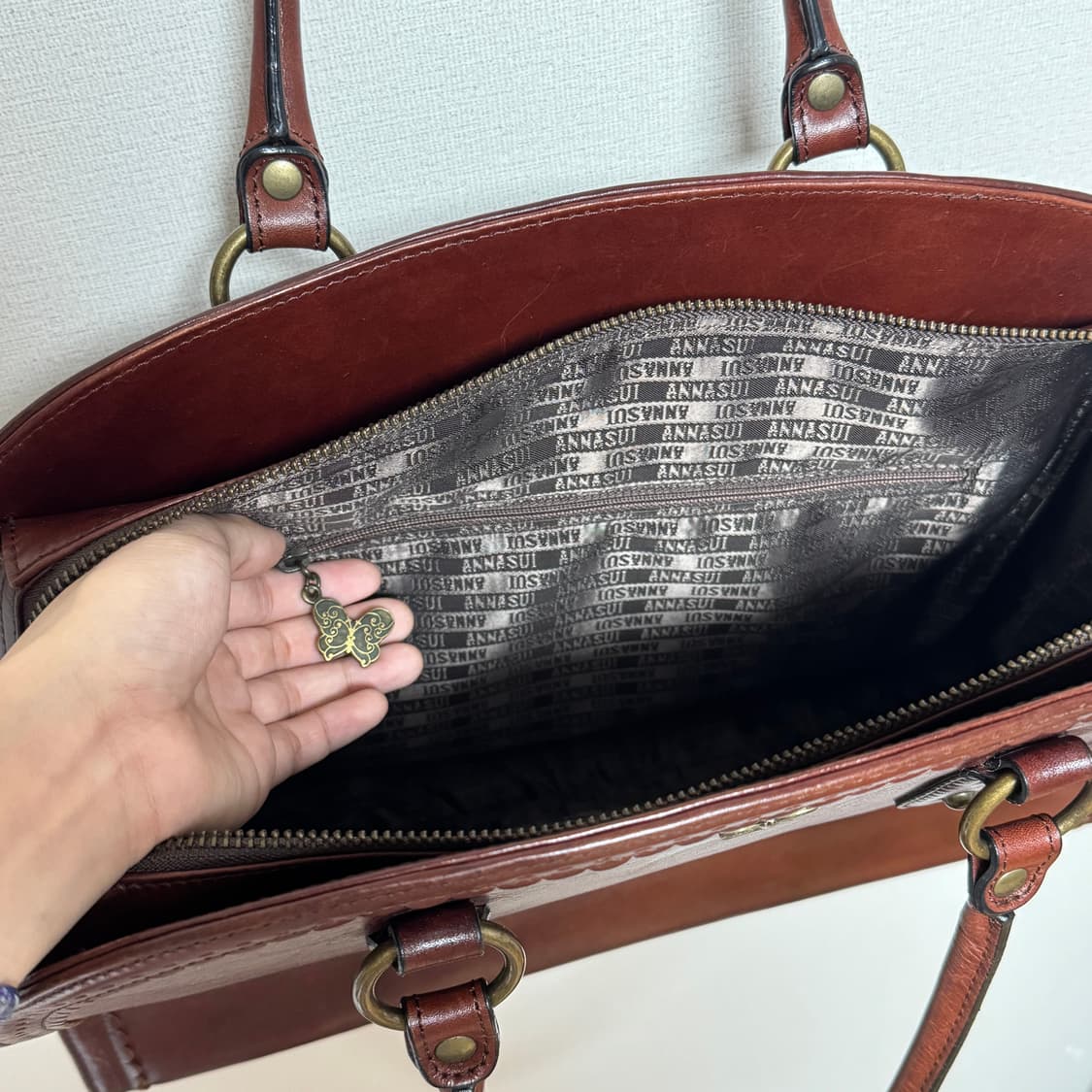 빈티지 안나수이 브라운 가죽 토트백 상품이미지4