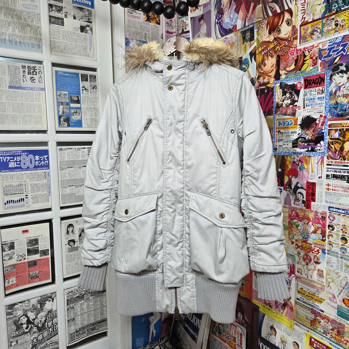 JPN 라이트 그레이 퍼 후드 야상 투웨이 점퍼 상품이미지1