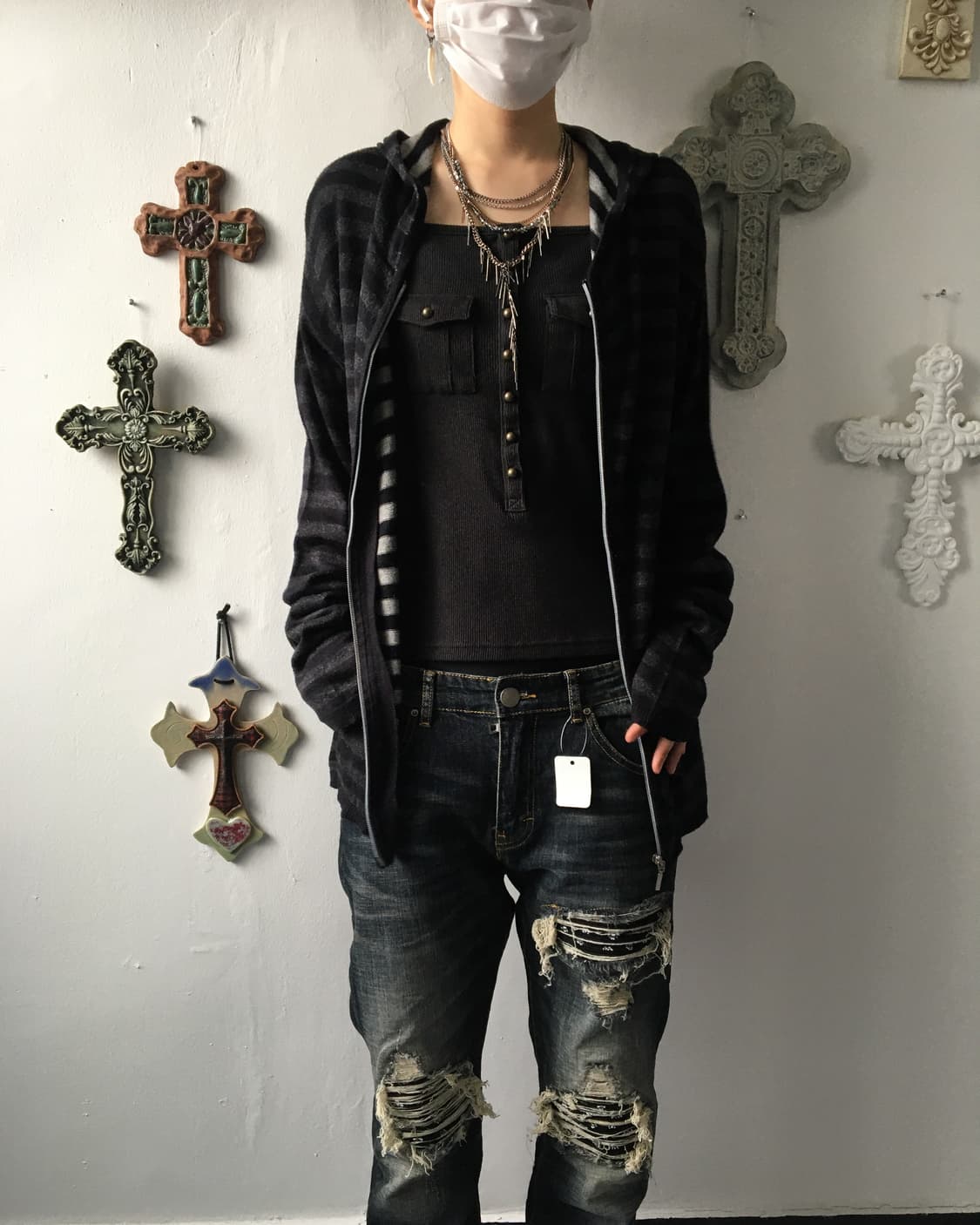 Stripe pattern hood zip up 상품이미지6