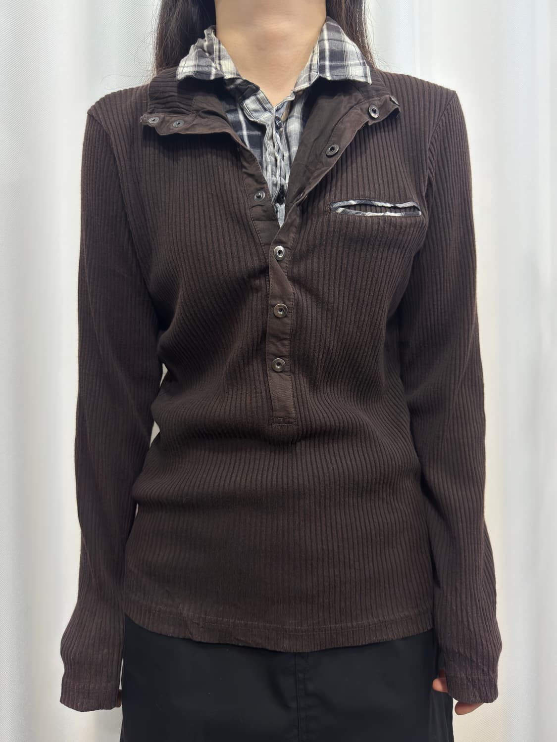 brown shirt layered top 상품이미지1