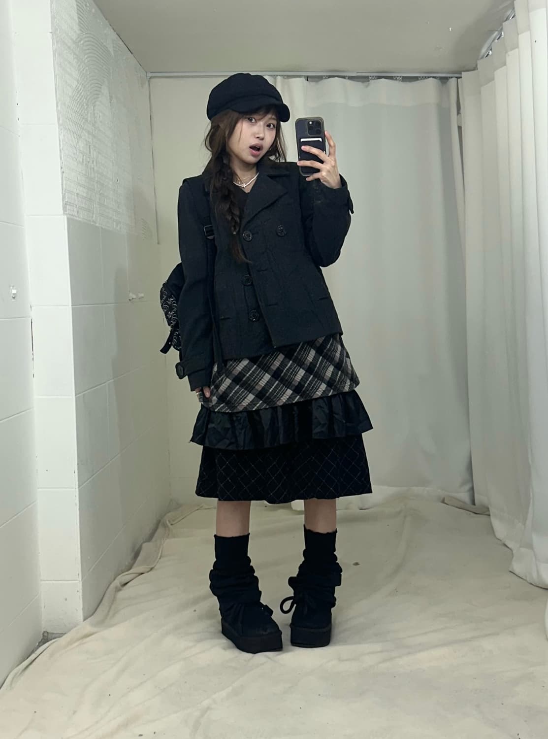 무채색 체크 쿠로미 니혼진 코트 코디세트 상품이미지1