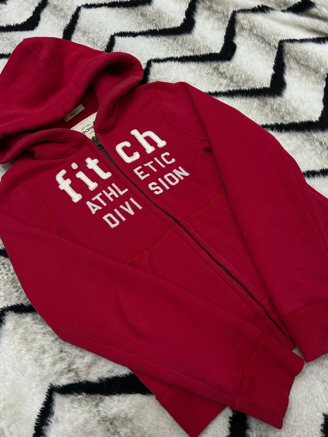 [실측S]아베크롬비 스펠아웃 후드집업/레드/기모 상품이미지2