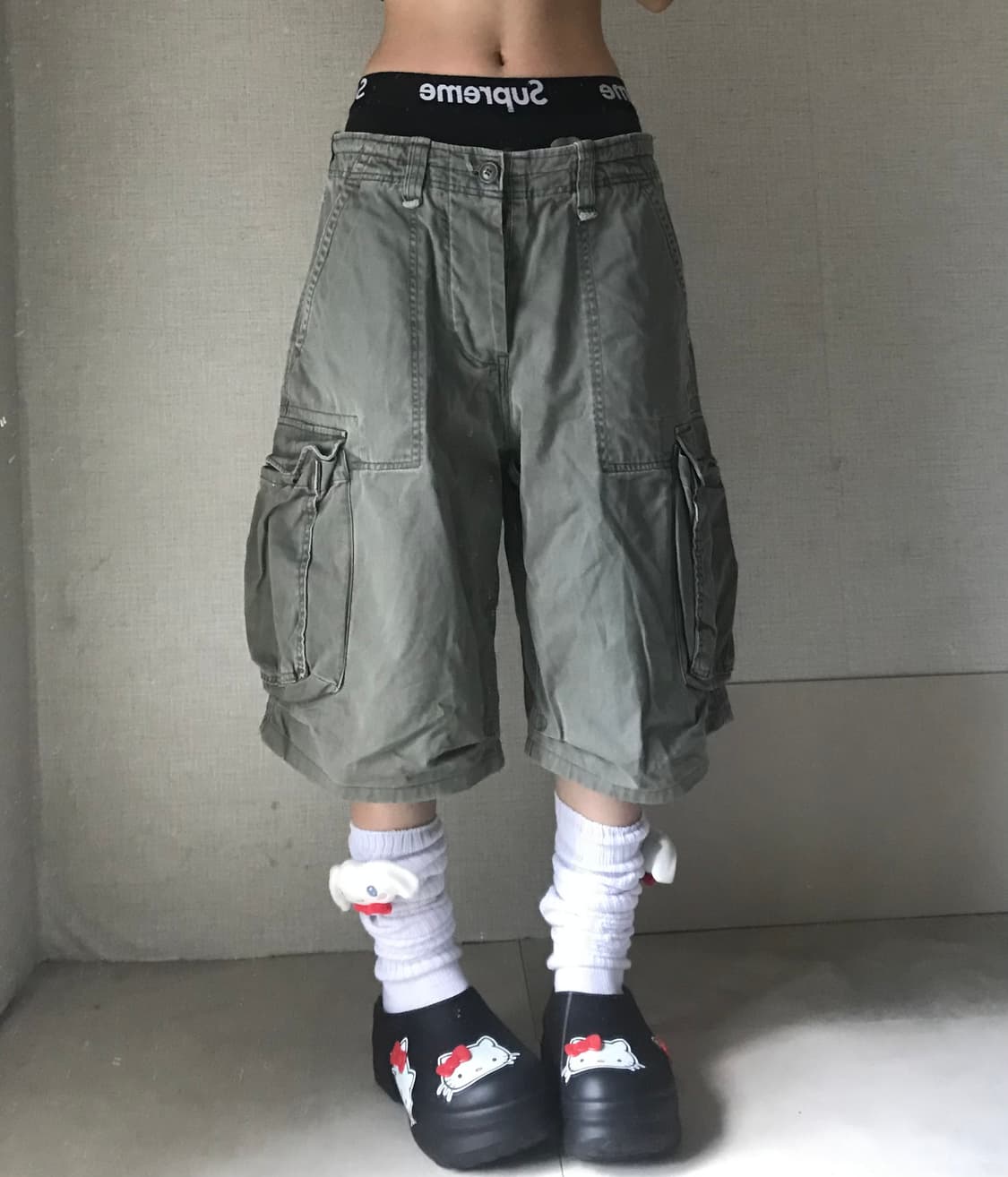 빈티지 카키 와이드핏 버뮤다 상품이미지2
