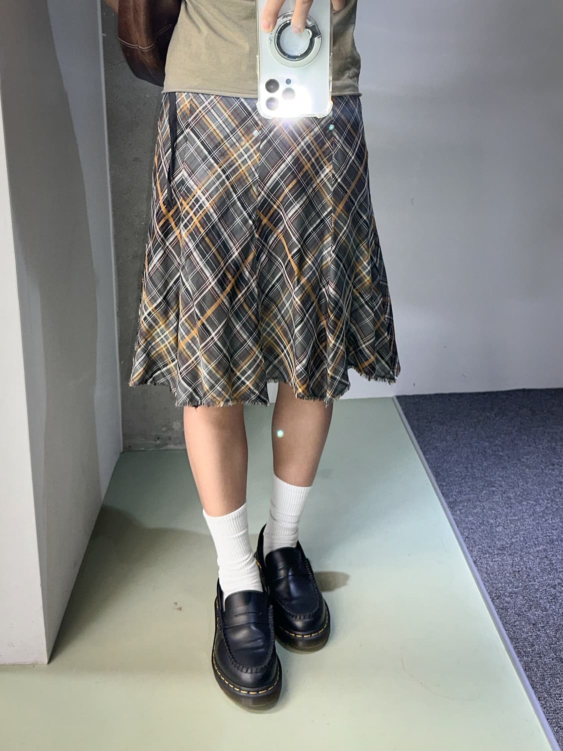 fall check flare midi skirt 상품이미지3