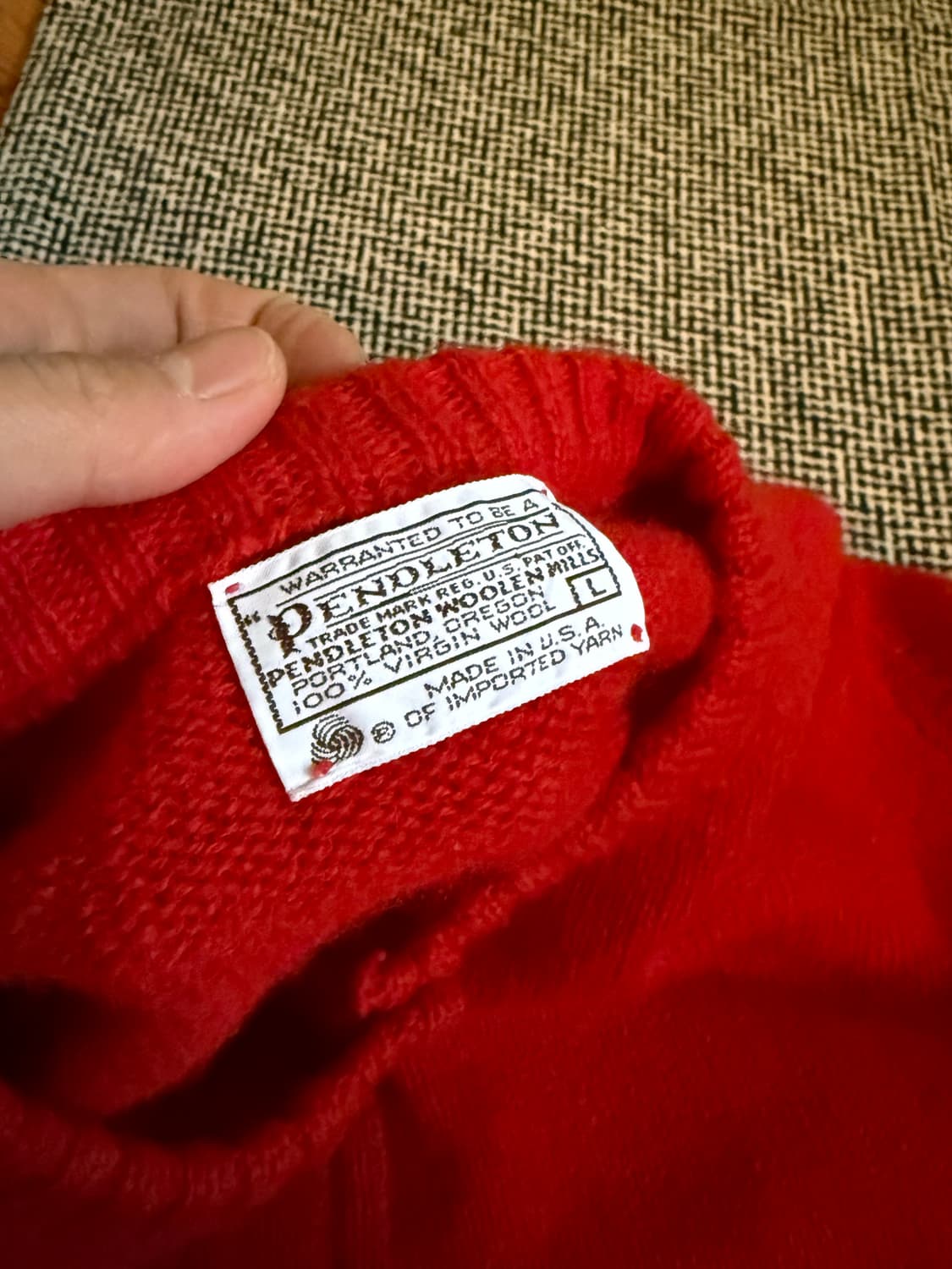 50s USA 펜들턴 울 라운드넥 가디건 L 레드 상품이미지2