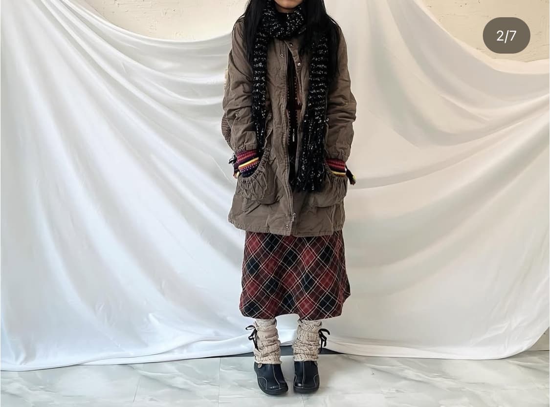 니트 집업, 야상점퍼, 체크스커트 상품이미지2