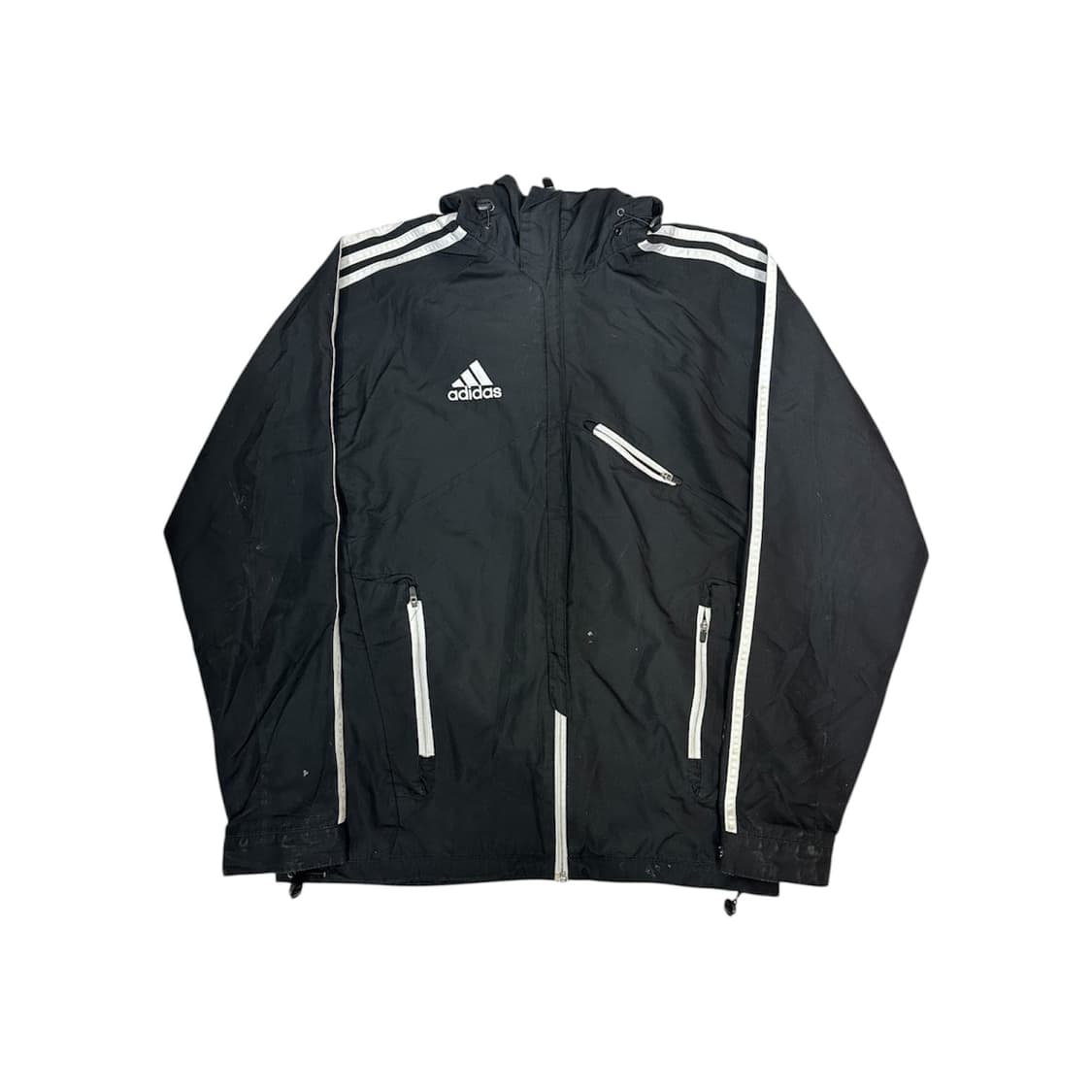 아디다스 블랙 화이트 삼선 후드 바람막이 자켓 M 상품이미지5