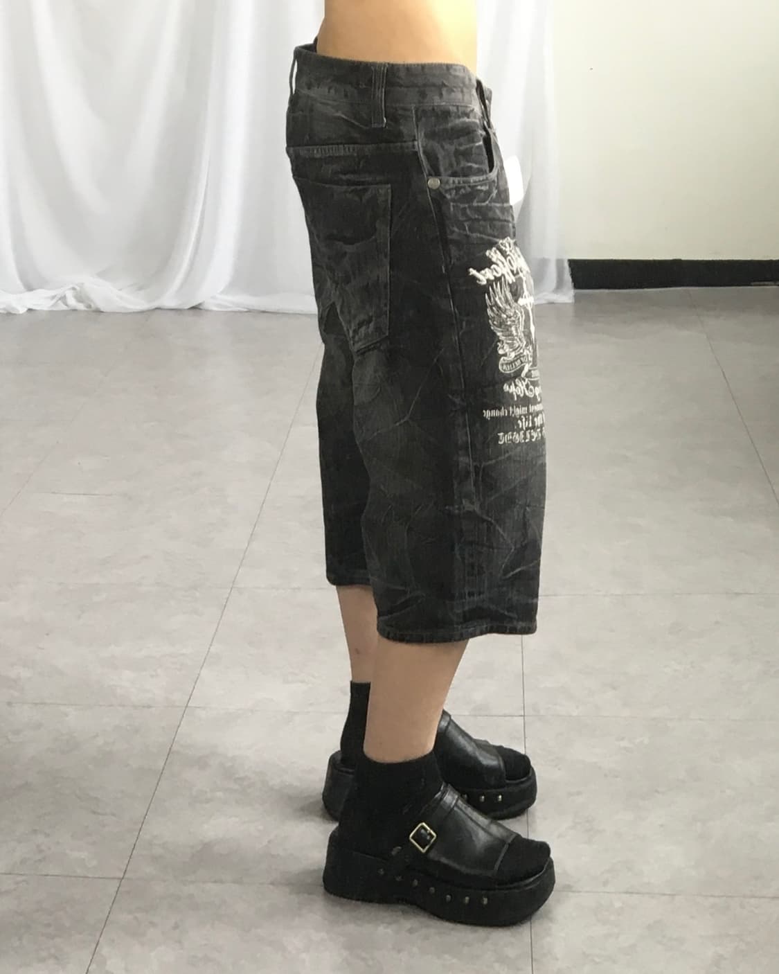 Printing washing denim half pants 상품이미지8