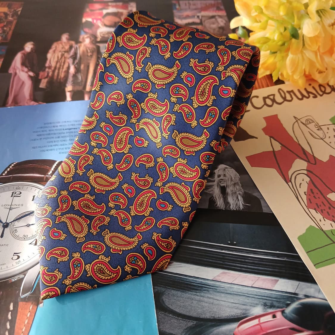 피에르가르뎅 실크 네이비 페이즐리 넥타이 9.3cm A+등급 A18991 상품이미지2