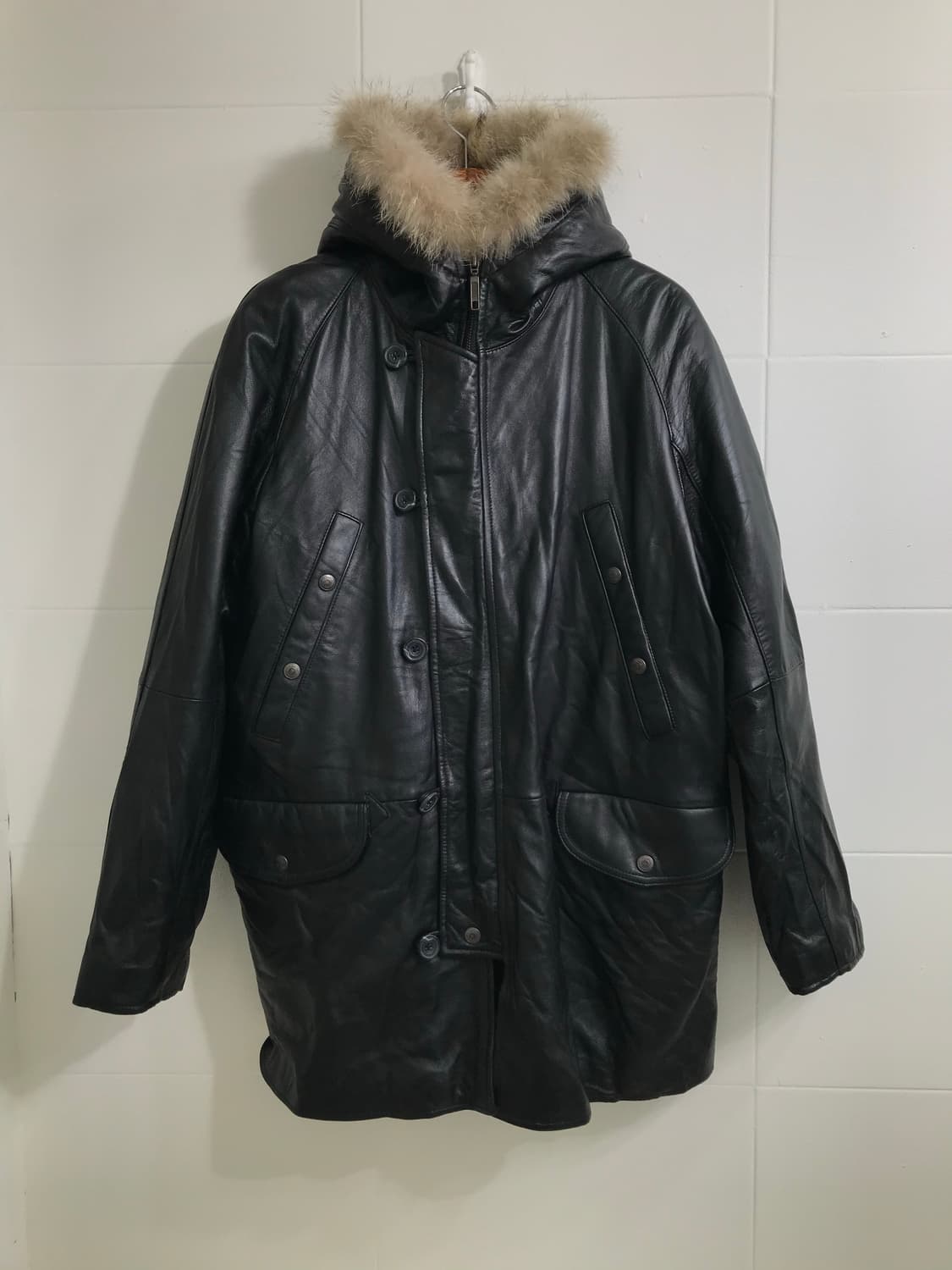 빈티지 블랙 레더 누빔 퍼 야상 자켓 상품이미지3