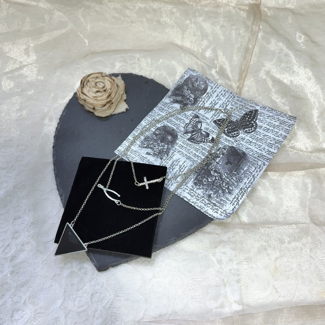 빈티지 십자가 음차 에나멜 레이어드 목걸이 상품이미지2