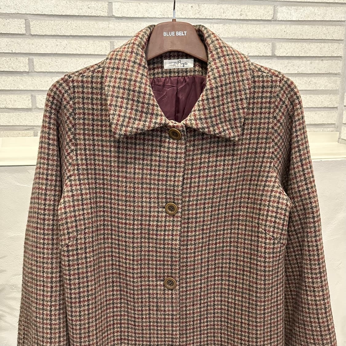 JPN VINTAGE 롱 코트 하운드투스 체크 패턴 투포켓 디테일 브라운 상품이미지3