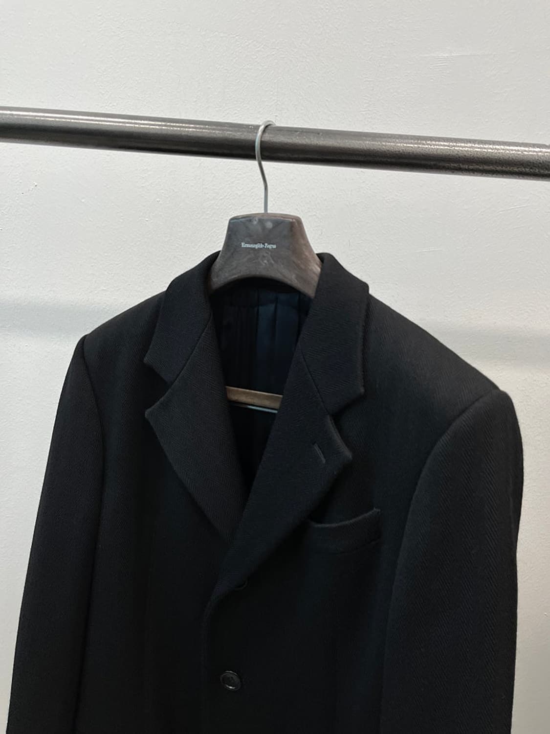 95-100) 알마니꼴레지오니 블랙 헤링본 울코트  상품이미지2