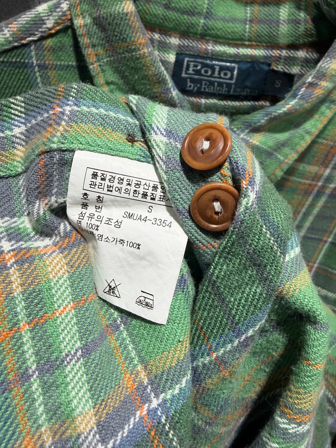 S 폴로랄프로렌 투포켓 레더패치 그린 체크셔츠 상품이미지6