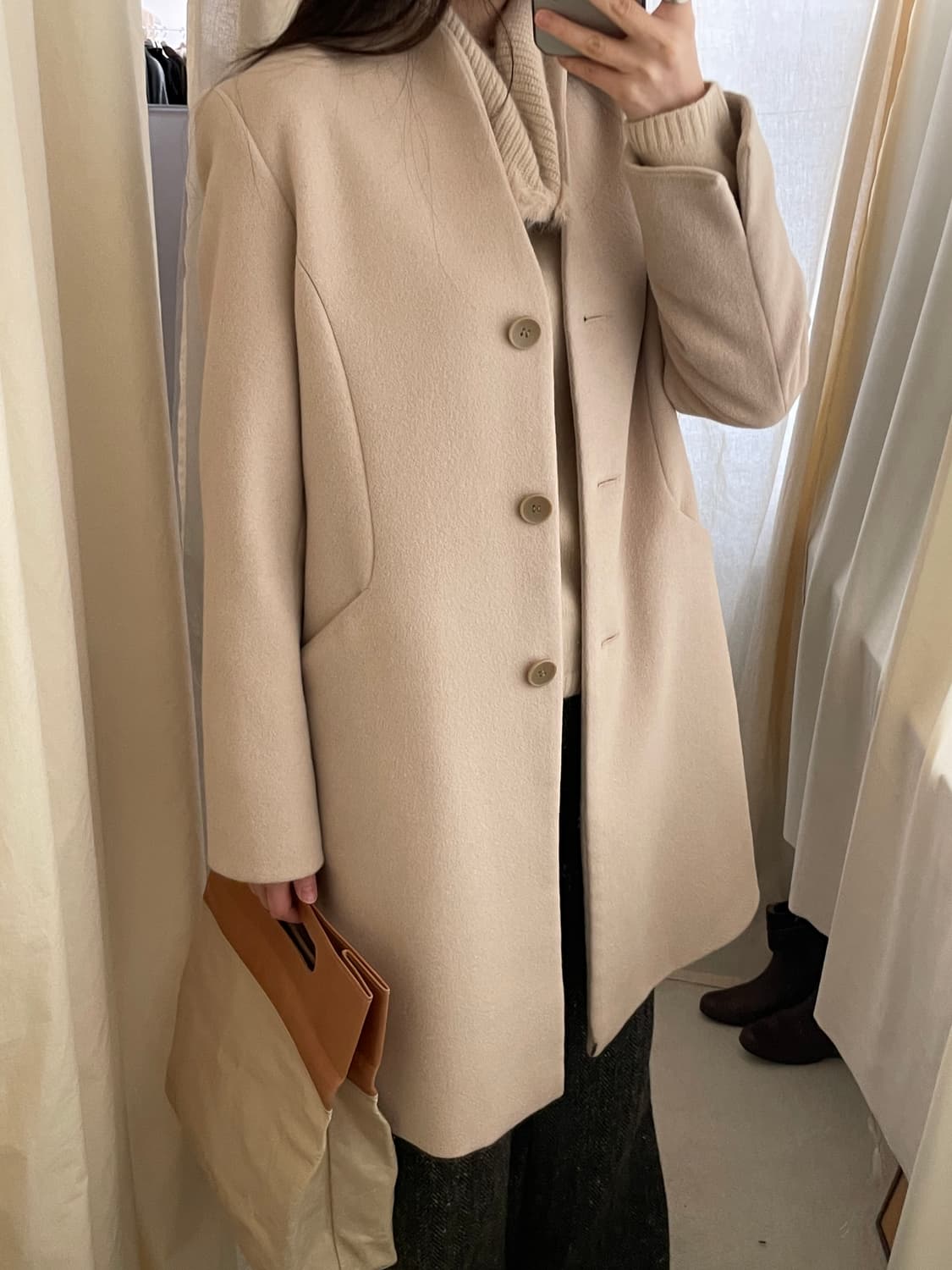 light beige angora blend half coat 상품이미지10