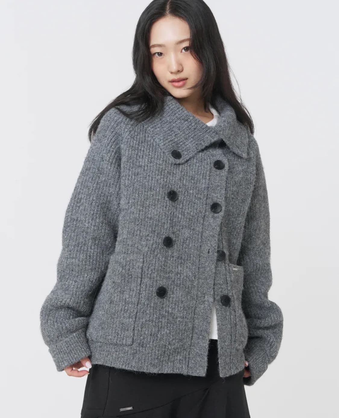 미세키 서울 더블 버튼 볼드 니트 그레이 상품이미지1
