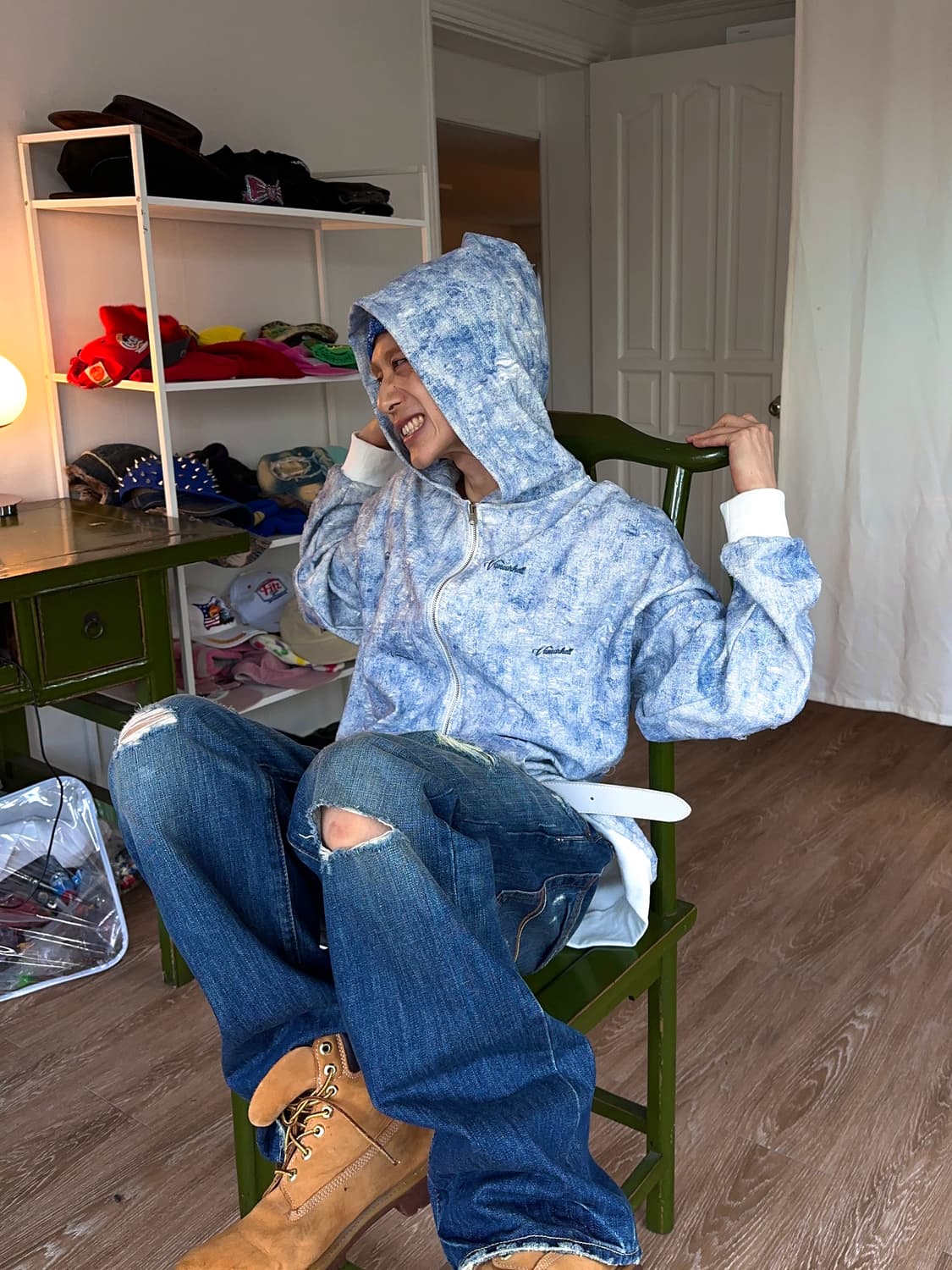 Vancarhell 스파클링 디스트레스 후드 집업 상품이미지1