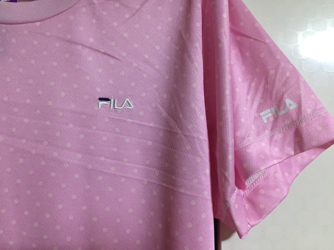 일본 빈티지 FILA 휠라 핑크색 옐로 도트 반팔 셔츠 상품이미지2