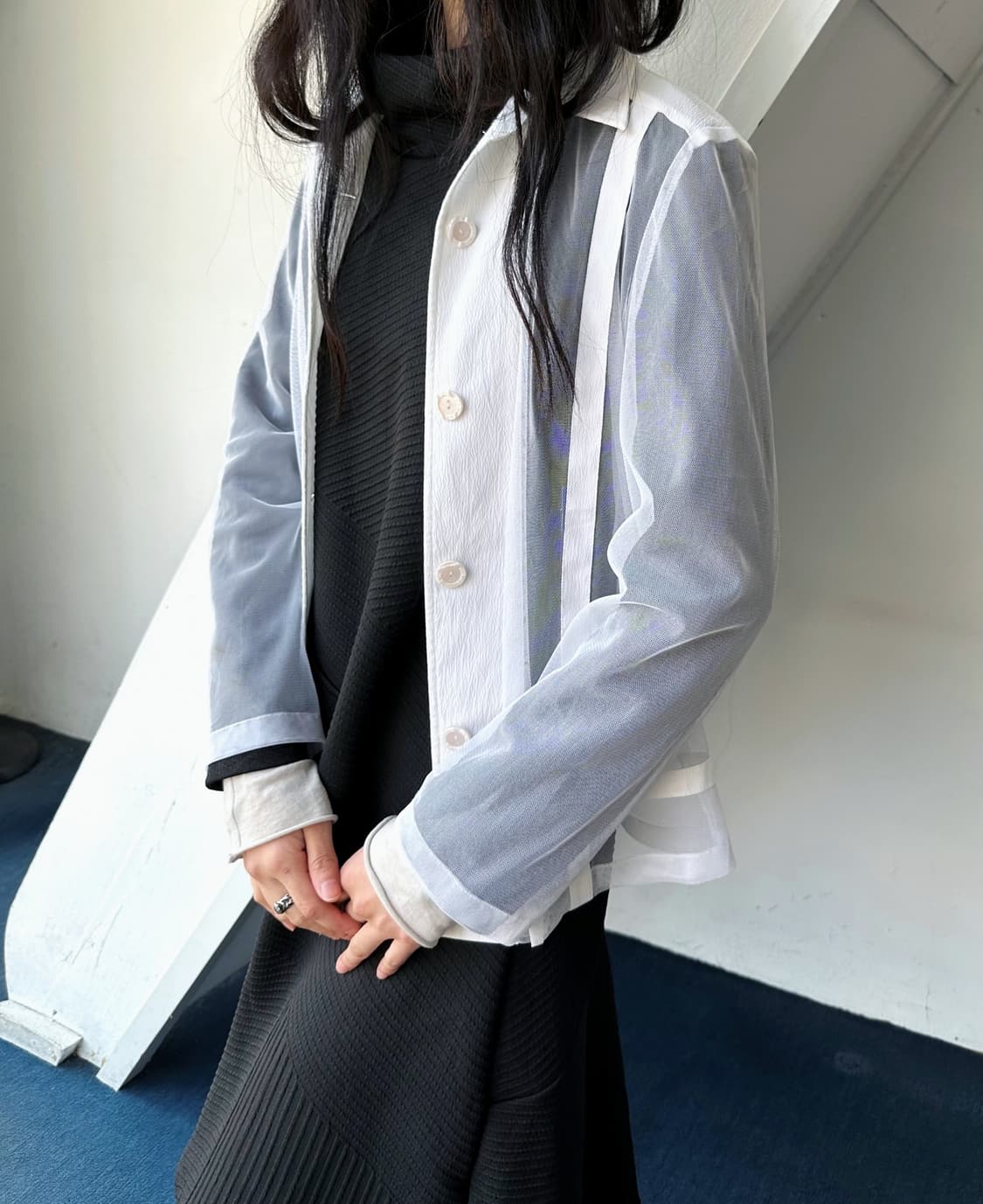 Sheer fabric design mesh blouse shirt 상품이미지9