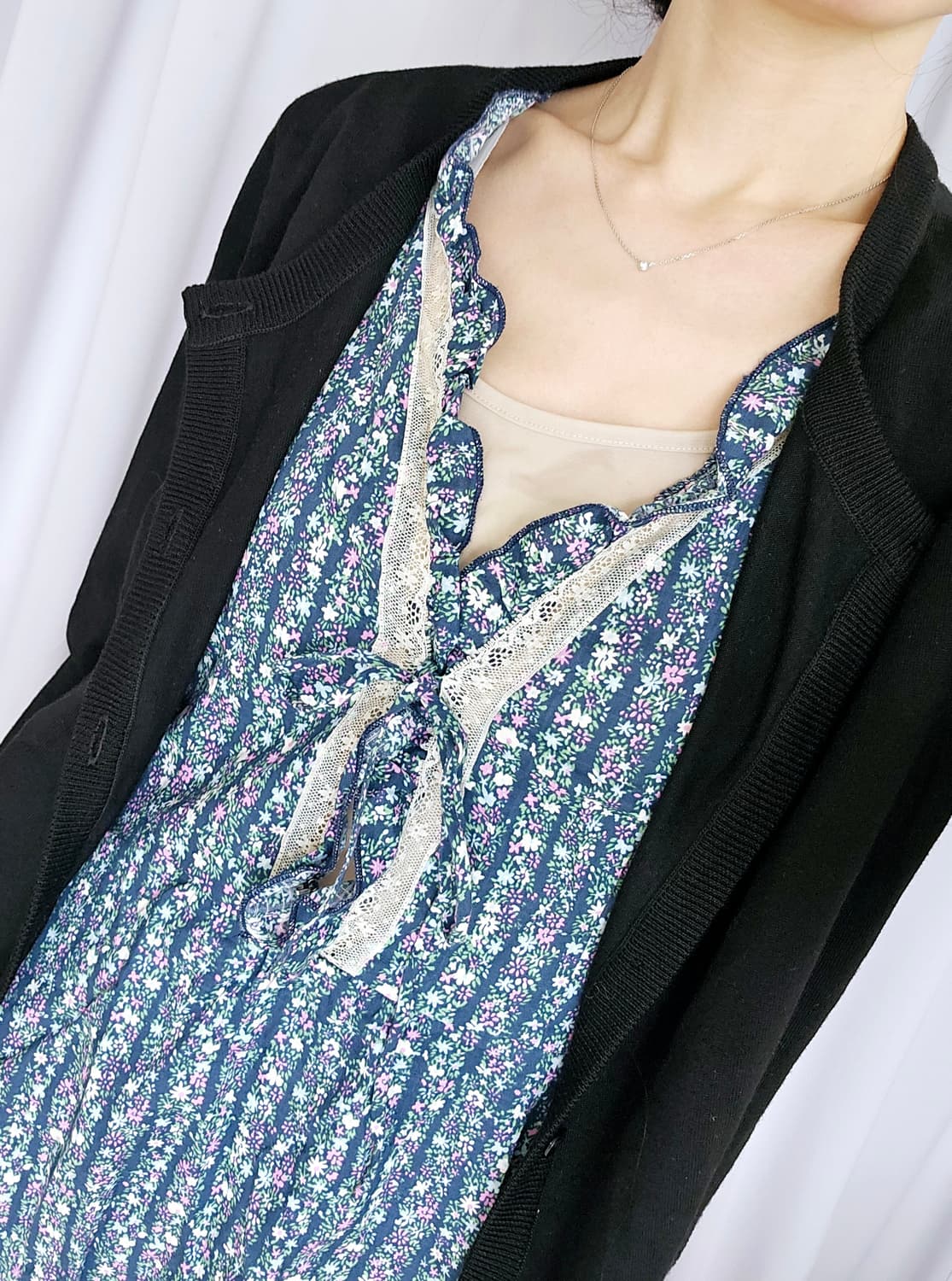 일본빈티지 플라워 레이스 슬리브리스 탑 + 나시 세트 (여리핏) 상품이미지1