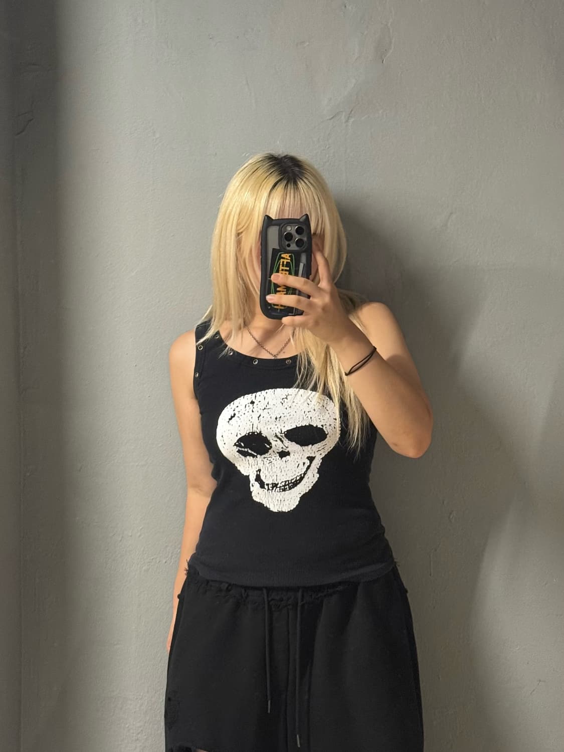 eyelet hole skull printing sleeveless 상품이미지2