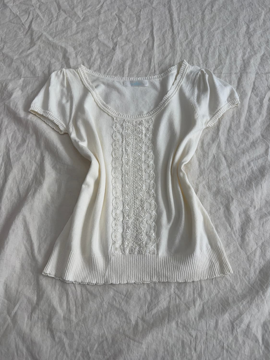 아이보리 딱붙 러블리 긱시크 반팔 니트 상품이미지1