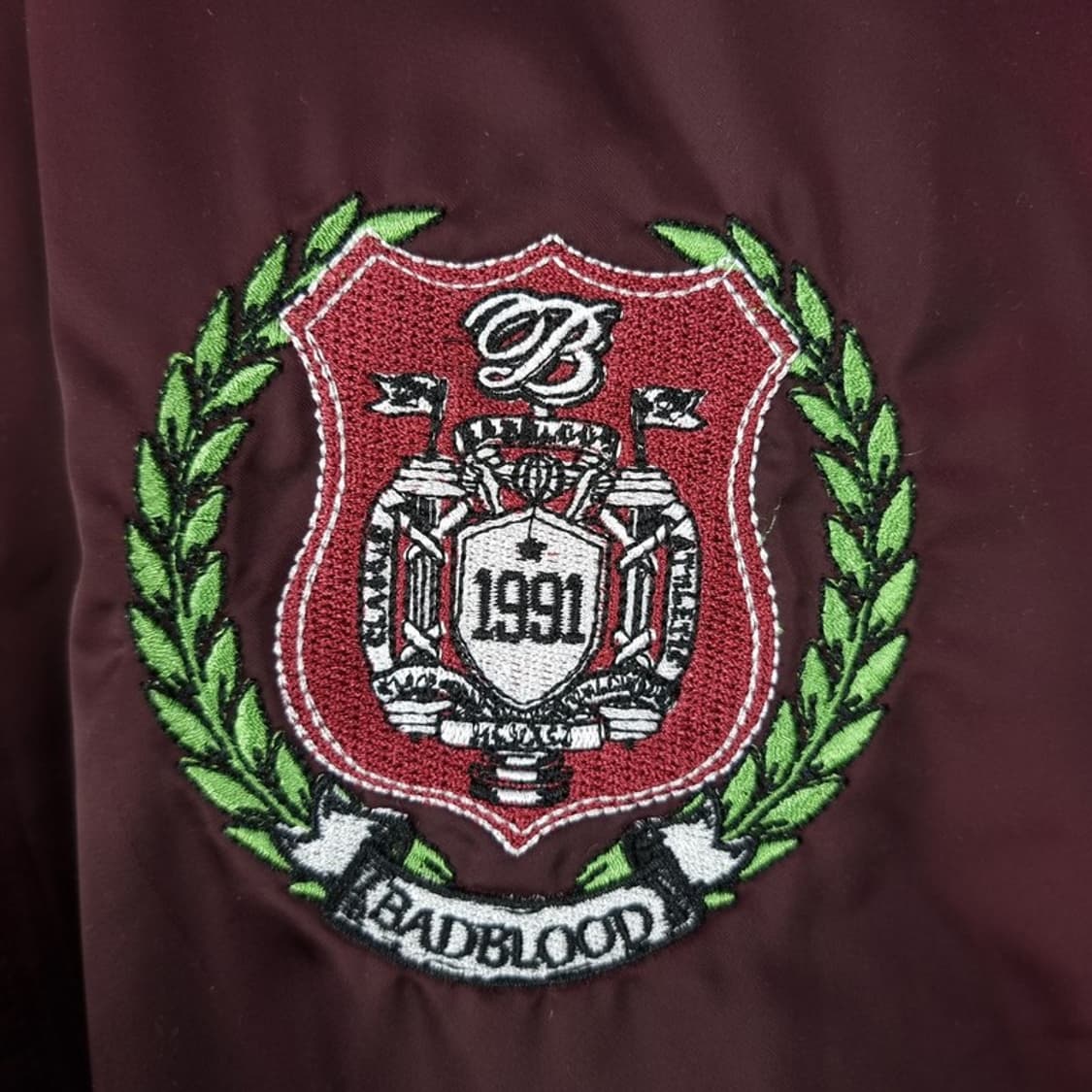 [배드블러드] 그래픽 자수 오버핏 사틴 블루종 자켓 버건디 M19213 상품이미지7