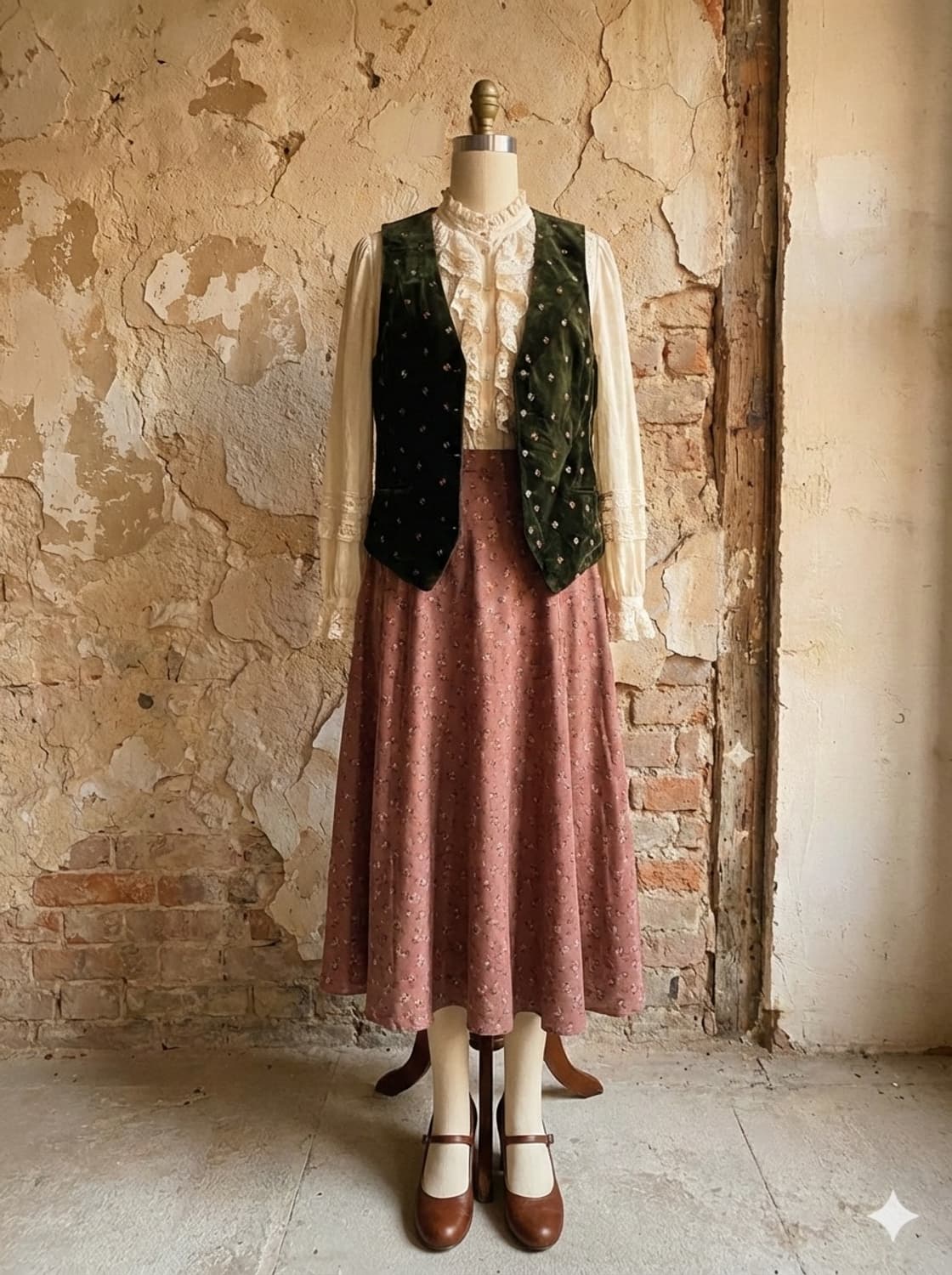  딥그린 벨벳 플라워 자수 조끼 상품이미지2