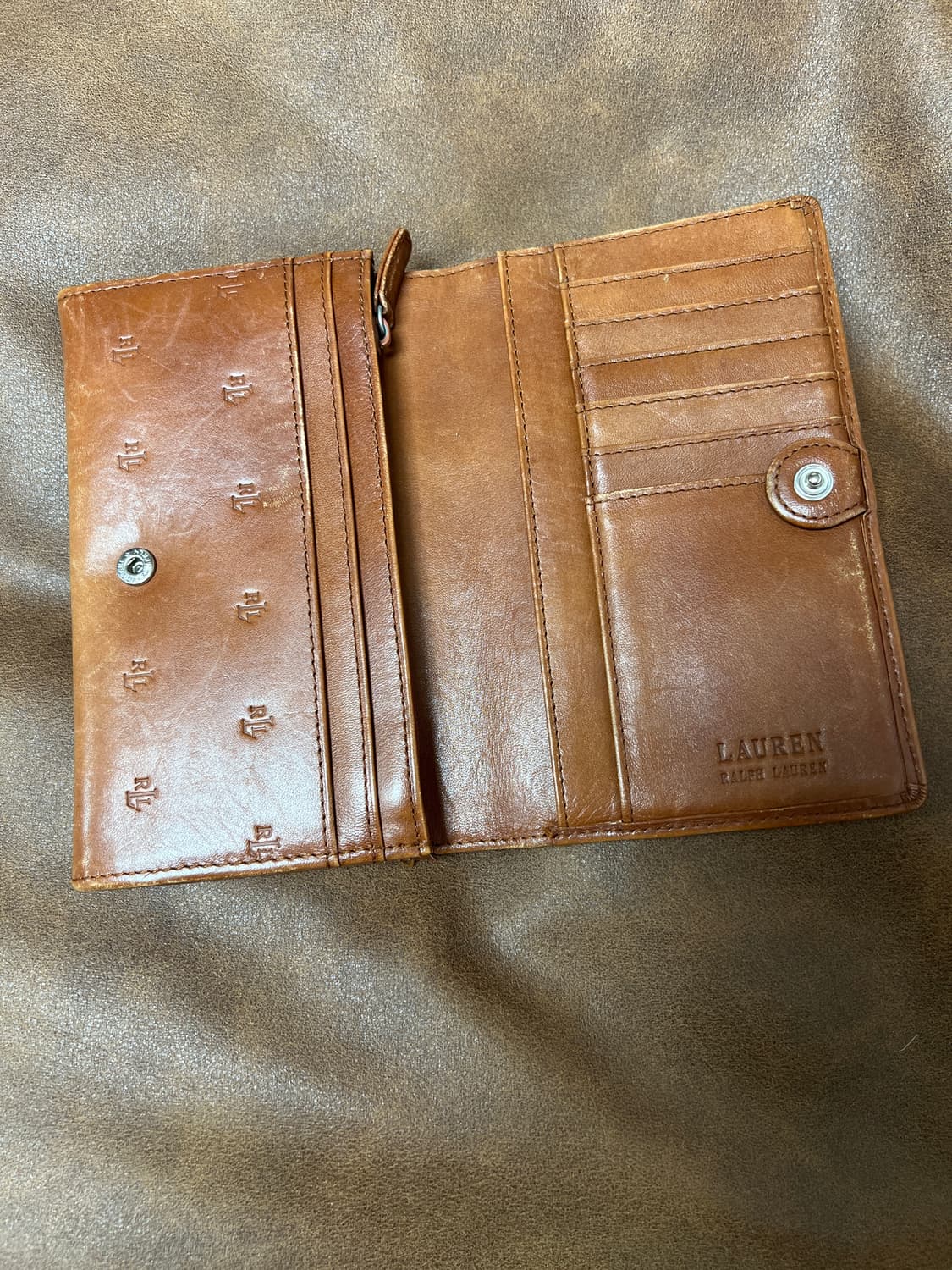 로렌 랄프로렌 여성 빈티지 브라운 레더 중지갑 상품이미지4