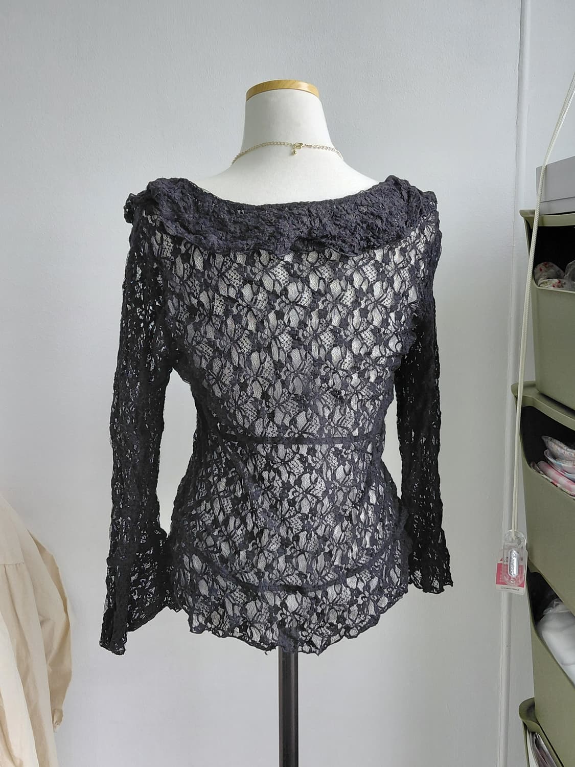 [빈티지] 블랙 레이스 숏 가디건 프릴 장식 상품이미지3